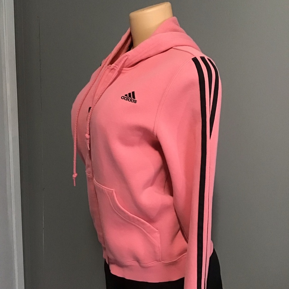 adidas Pink Hoodie Jacket with Black Stripes - Picture 8 of 8